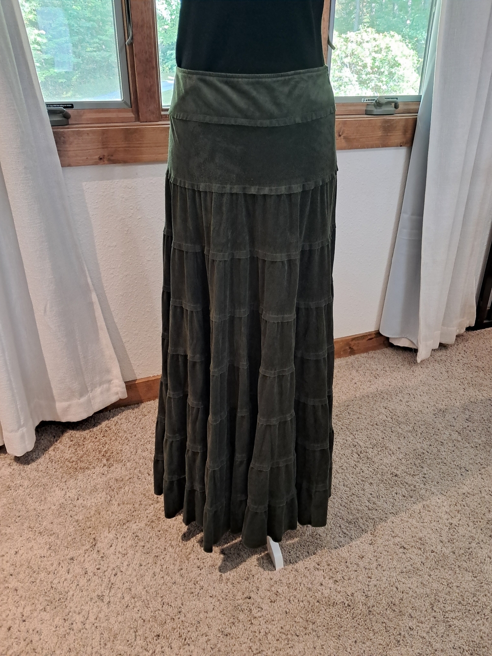Tribal Olive Green Tiered Maxi Skirt - Picture 3 of 16